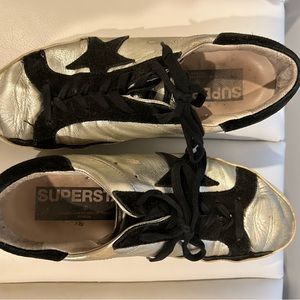 Golden Goose superstar sneakers silver with black. Size 38